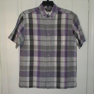 Cafe Luna Mens S/S Purple Gray Ramie Cotton Casual Shirt NWOT - Size Medium